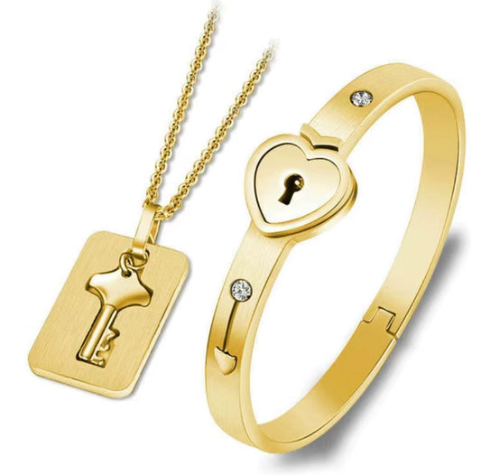 Set de collar y pulsera con cerradura para parejas