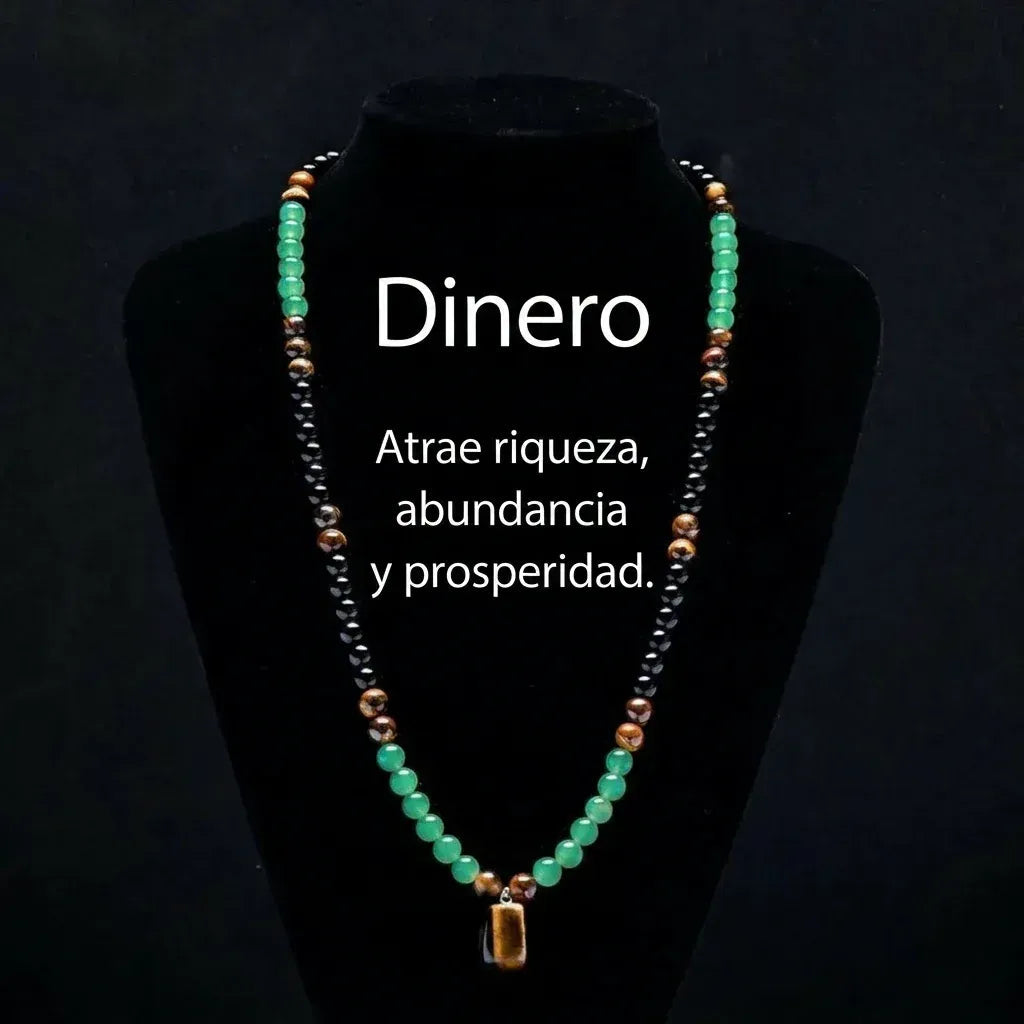 Collar energetico de abundancia con aventurina verde ojo de tigre I Unisex