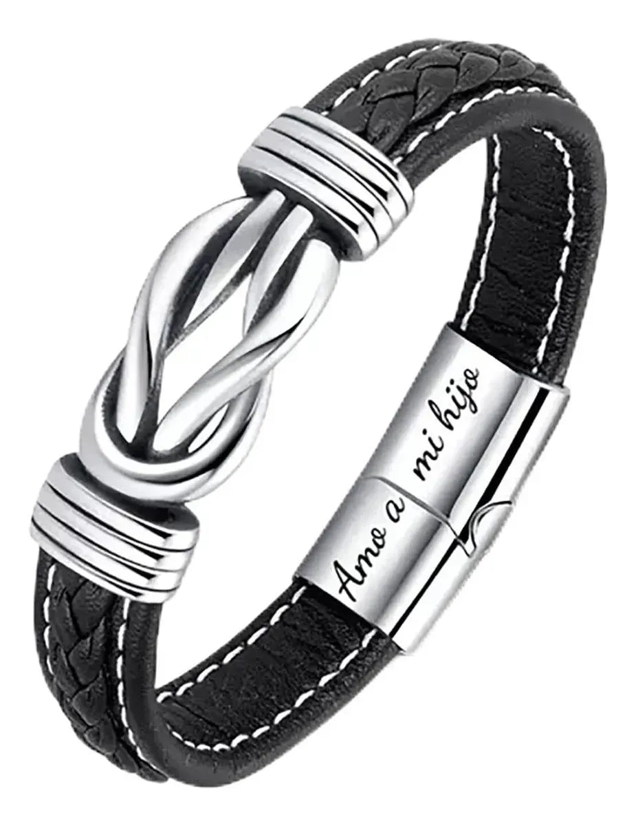 Pulsera de cuero genuino con símbolo infinito para hombres, regalo para hijo o nieto