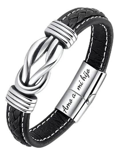 Pulsera de cuero genuino con símbolo infinito para hombres, regalo para hijo o nieto