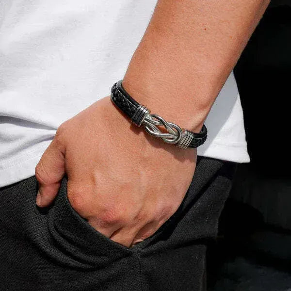 Pulsera de cuero genuino con símbolo infinito para hombres, regalo para hijo o nieto